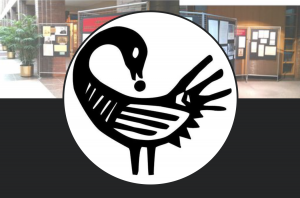 Black and white stylized bird in a circle. Logo of the Greater New Haven African American Historical Society