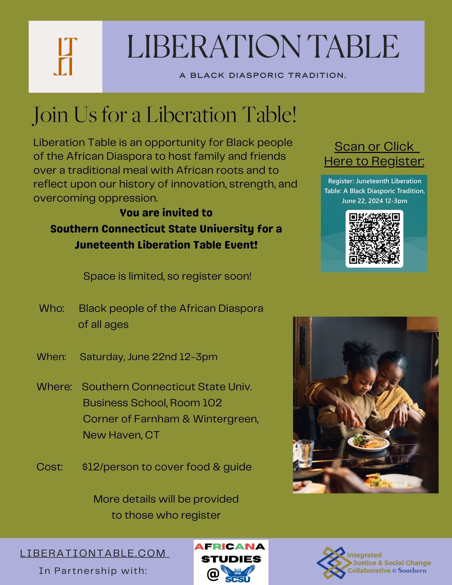 Flier for Juneteenth Liberation Table Brunch, June 22, 2024 12 - 3 pm